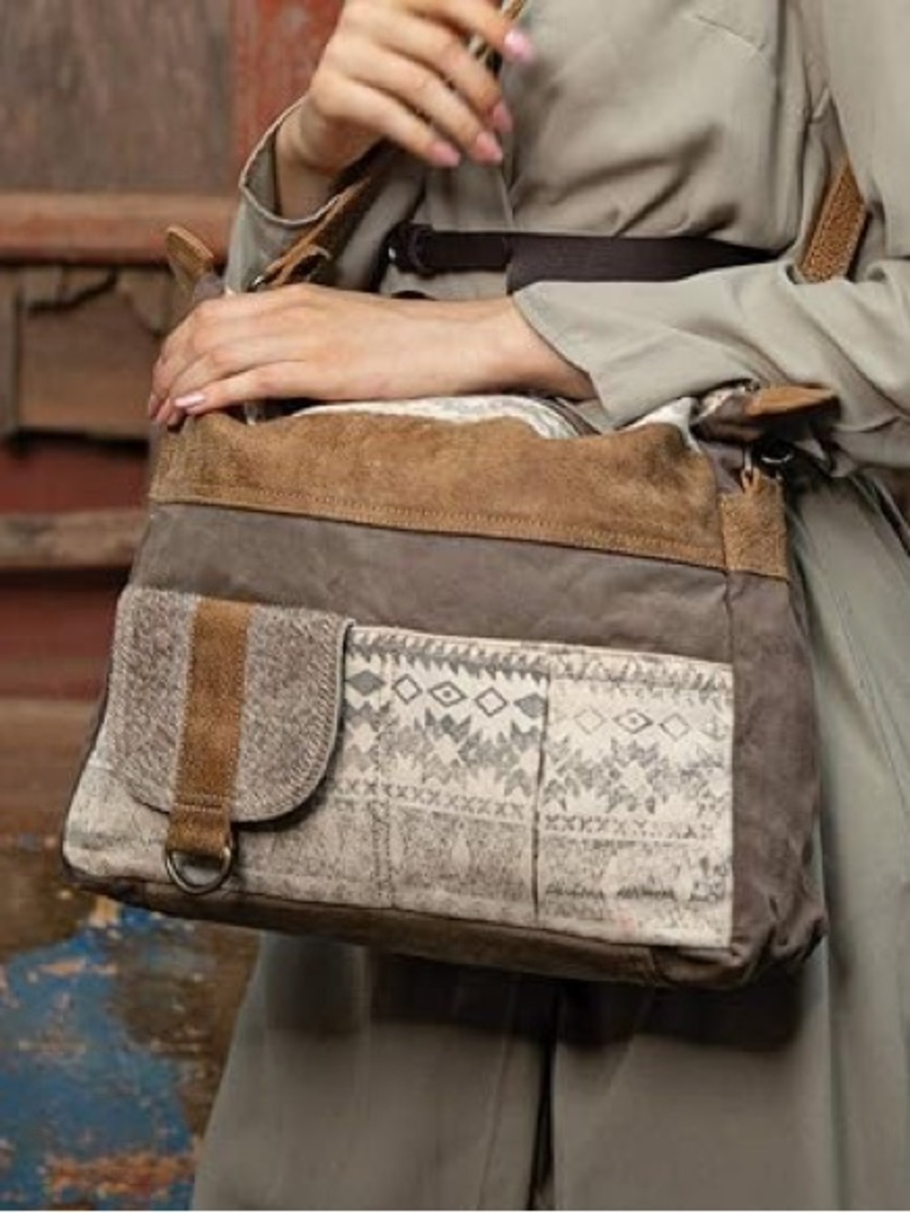 Myra Bag Women’s Tribe Strip Shoulder Crossbody Bag Canvas Southwestern